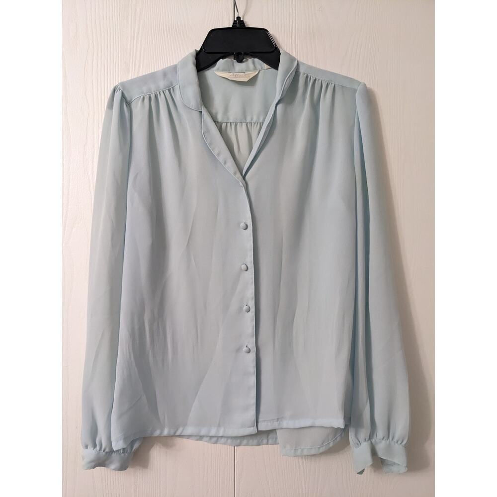 Alicia Women's Long Sleeve Button Down Blue Polyester Blouse Top Size 10